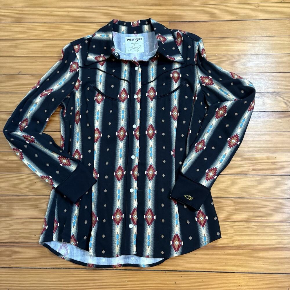 Wrangler X Lainey Wilson Checotah Western Black Snap Shirt Cowgirl Festival S